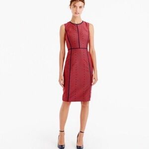 J. Crew Red Patterned Sleeveless Sheath Dress with Navy Trim